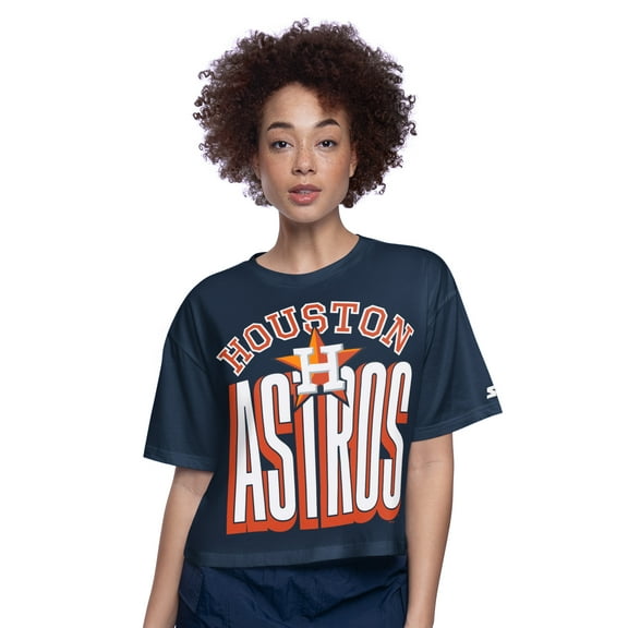 Women's Starter Navy Houston Astros Play the Ball Boxy Cropped T-Shirt