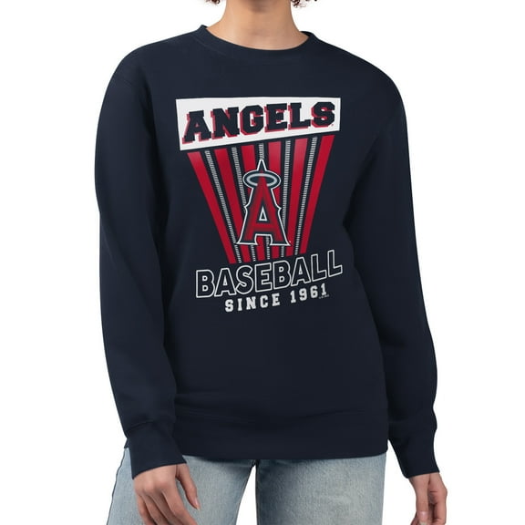 Women's Starter  Navy Los Angeles Angels Poster Print Pullover Sweatshirt