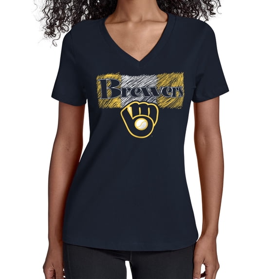 Women's Starter Navy Milwaukee Brewers Team Color Shading V-Neck T-Shirt