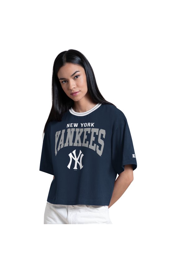 Women's Starter Navy New York Yankees Ace Cropped T-Shirt