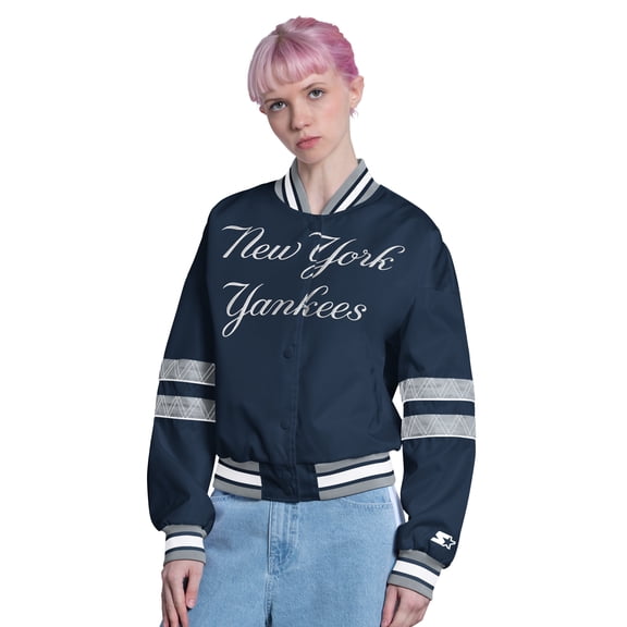 Women's Starter Navy New York Yankees Interception Full-Snap Varsity Jacket