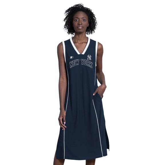 Women's Starter  Navy New York Yankees Line Up Sneaker Sleeveless Maxi Dress