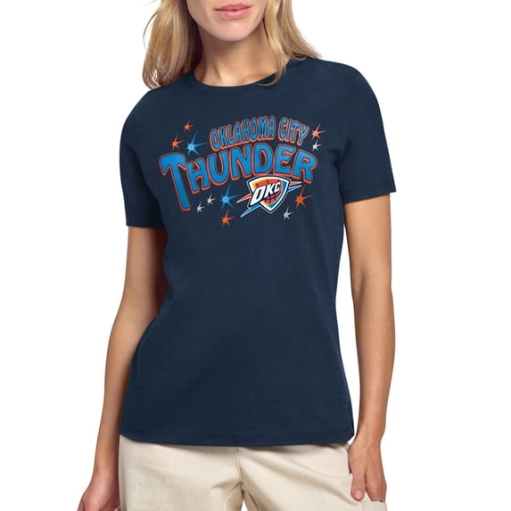 Women's Starter Navy Oklahoma City Thunder Fireworks T-Shirt