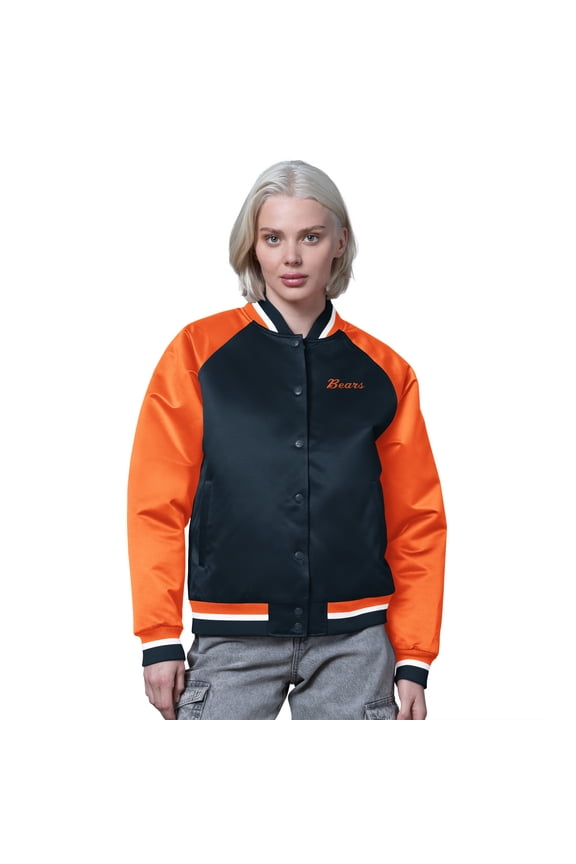 Women's Starter Navy/Orange Chicago Bears Satin Full-Snap Vintage Varsity Jacket