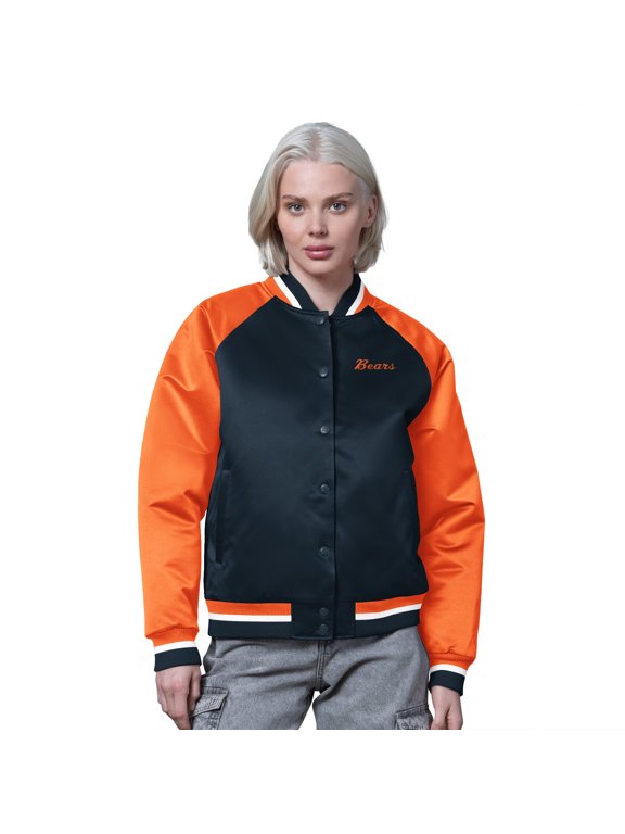 Women's Starter Navy/Orange Chicago Bears Satin Full-Snap Vintage Varsity Jacket