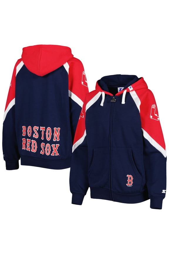Women's Starter Navy/Red Boston Red Sox Hail Mary Full-Zip Hoodie