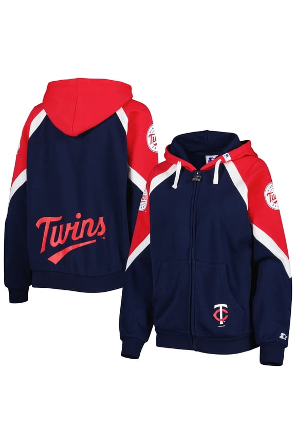 Women's Starter Navy/Red Minnesota Twins Hail Mary Full-Zip Hoodie