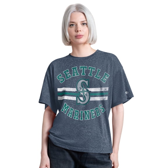 Women's Starter Navy Seattle Mariners Jump Shot Boyfriend Tri-Blend T-Shirt