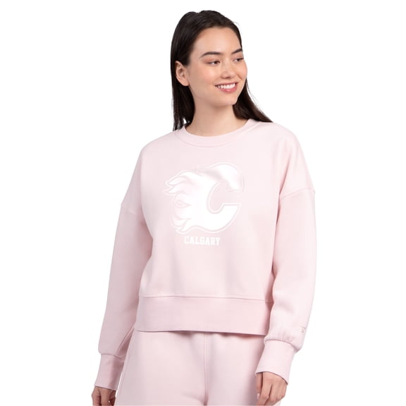 Women's Starter Pink Calgary Flames Boxy Cropped Sweatshirt