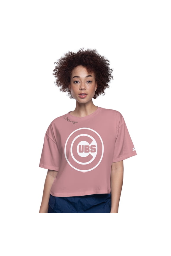 Women's Starter Pink Chicago Cubs Play the Ball Boxy Cropped T-Shirt