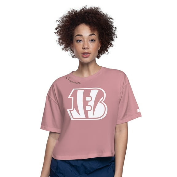Women's-Starter  Pink Cincinnati Bengals Play the Ball Boxy Cropped T-Shirt