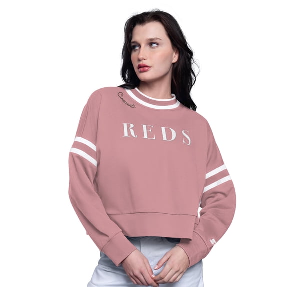 Women's-Starter Pink Cincinnati Reds Power Play Cropped Pullover Sweatshirt
