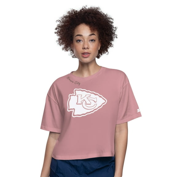 Women's-Starter Pink Kansas City Chiefs Play the Ball Boxy Cropped T-Shirt