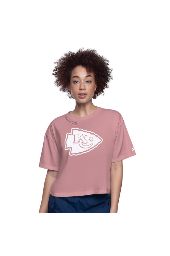 Women's-Starter Pink Kansas City Chiefs Play the Ball Boxy Cropped T-Shirt