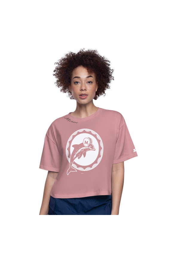 Women's-Starter Pink Miami Dolphins Play the Ball Boxy Cropped T-Shirt