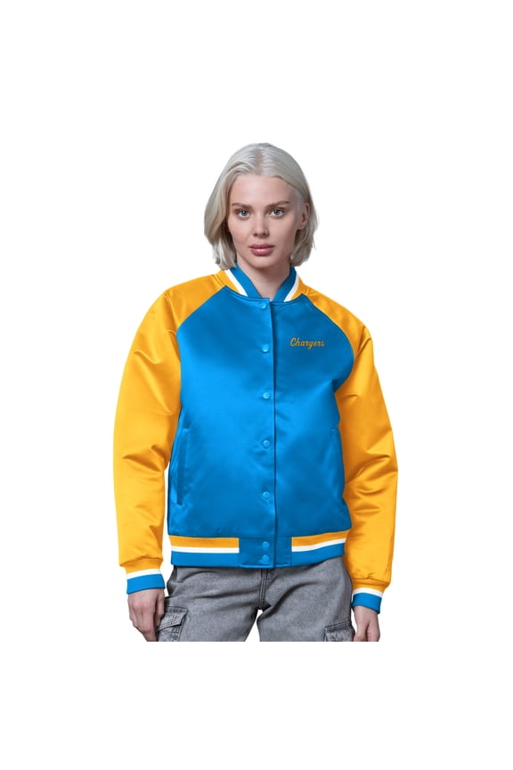 Women's Starter Powder Blue/Gold Los Angeles Chargers Satin Full-Snap Vintage Varsity Jacket