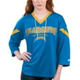 thumbnail image 1 of Women's Starter Powder Blue Los Angeles Chargers Rally Lace-Up 3/4 Sleeve T-Shirt, 1 of 1