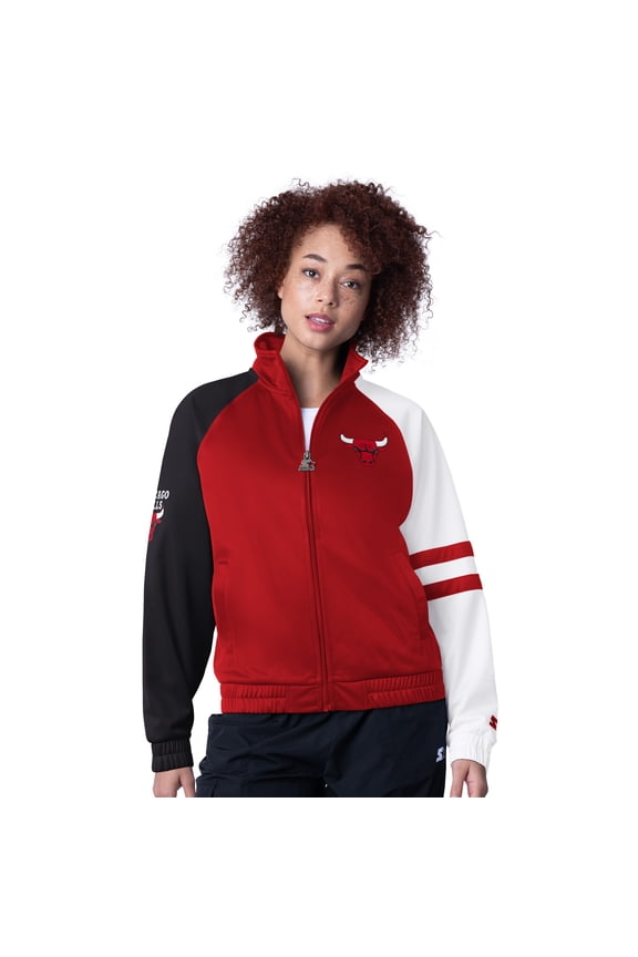 Women's Starter Red Chicago Bulls Line Up Dolman Raglan Full-Zip Track Jacket