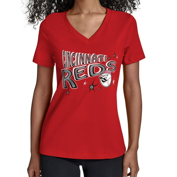 Women's Starter Red Cincinnati Reds Fireworks V-Neck T-Shirt