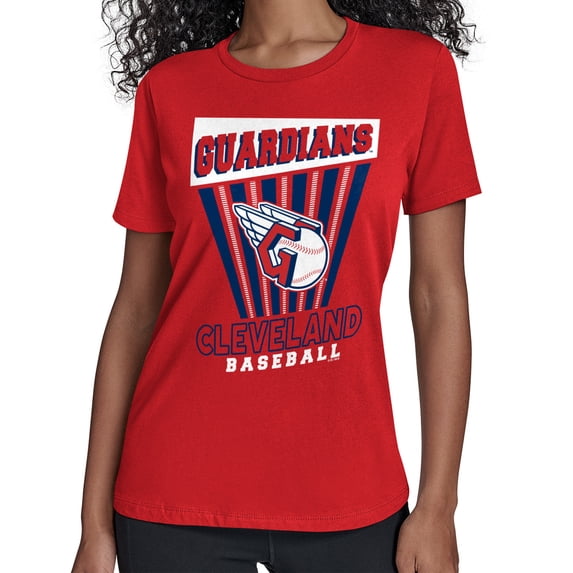 Women's Starter Red Cleveland Guardians Poster Print T-Shirt