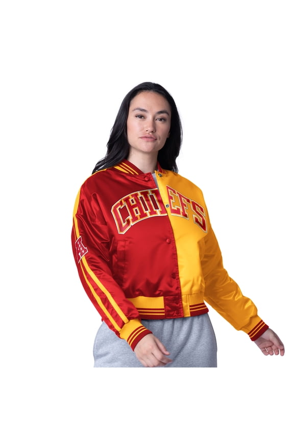 Women's Starter Red/Gold Kansas City Chiefs Zone Blitz Cropped Full-Snap Satin Jacket