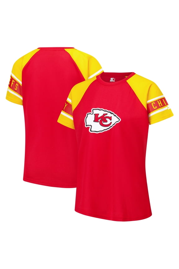 Women's Starter Red Kansas City Chiefs 1st Rounder Color Block Raglan Top