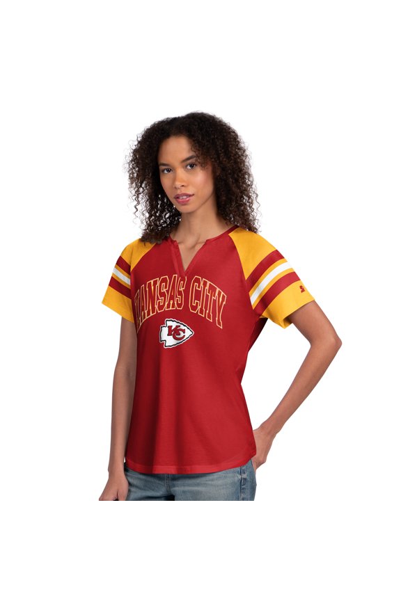 Women's Starter Red Kansas City Chiefs Game On Notch Neck Raglan T-Shirt
