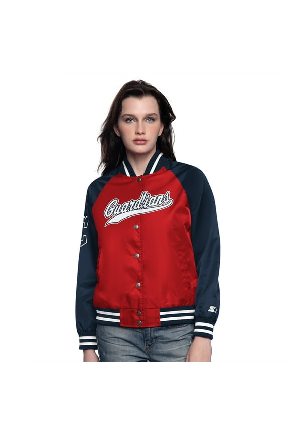 Women's Starter Red/Navy Cleveland Guardians Home Run Full-Snap Varsity Jacket