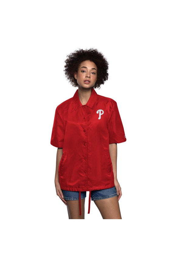 Women's Starter Red Philadelphia Phillies High Post Short Sleeve Full-Snap Coaches Jacket