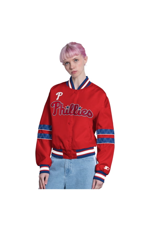Women's Starter Red Philadelphia Phillies Interception Full-Snap Varsity Jacket