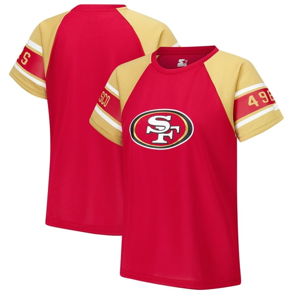 Women's Starter Red San Francisco 49ers 1st Rounder Color Block Raglan Top