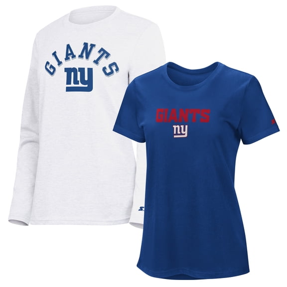 Women's Starter Royal/Ash New York Giants Short Sleeve & Long Sleeve T-Shirt Combo Pack