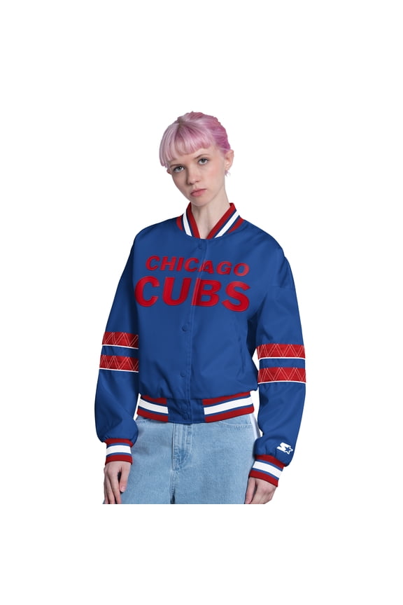 Women's Starter Royal Chicago Cubs Interception Full-Snap Varsity Jacket