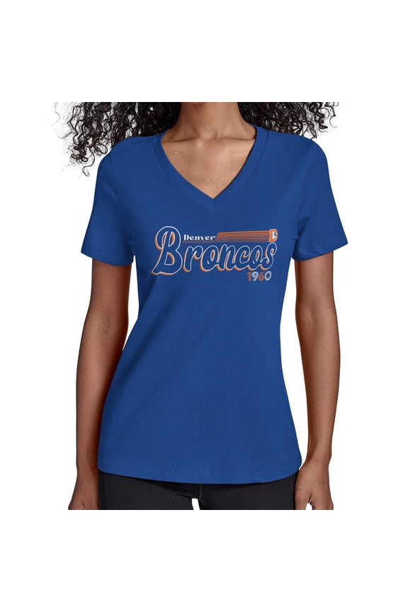Women's Starter Royal Denver Broncos Throwback Groovy Script V-Neck T-Shirt