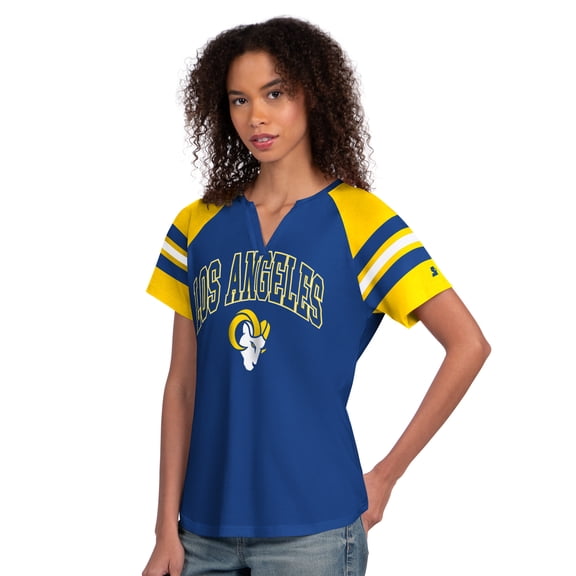 Women's Starter Royal Los Angeles Rams Game On Notch Neck Raglan T-Shirt