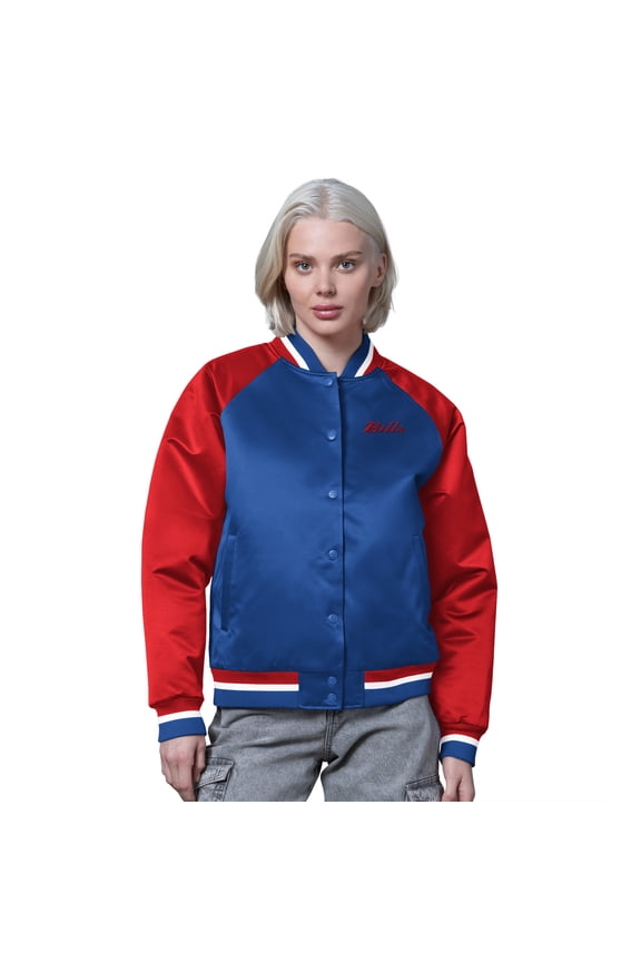 Women's Starter Royal/Red Buffalo Bills Satin Full-Snap Vintage Varsity Jacket