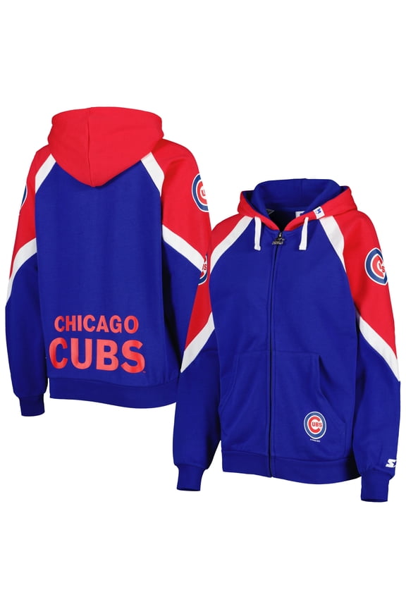 Women's Starter Royal/Red Chicago Cubs Hail Mary Full-Zip Hoodie