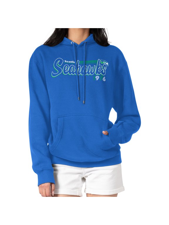 Women's Starter Royal Seattle Seahawks Throwback Groovy Script Pullover Hoodie