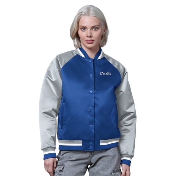 Women's Starter Royal/Silver Indianapolis Colts Satin Full-Snap Vintage Varsity Jacket