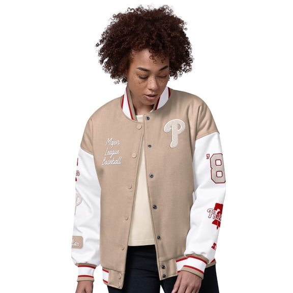 Women's Starter  Sand Philadelphia Phillies Free Ball Varsity Jacket