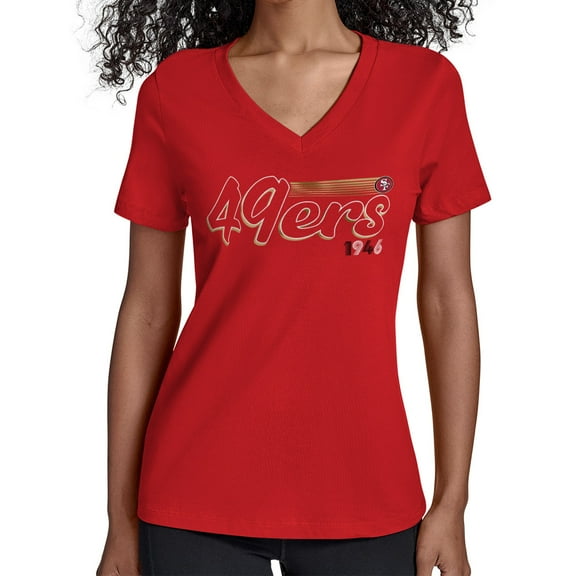 Women's Starter Scarlet San Francisco 49ers Groovy Script V-Neck T-Shirt