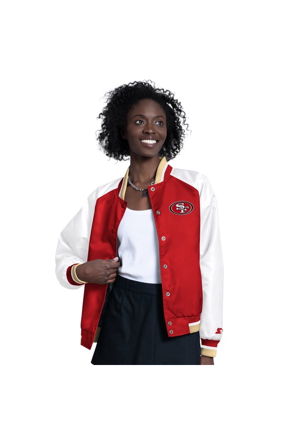 Women's Starter Scarlet/White San Francisco 49ers Raglan Blitz Full-Snap Varsity Jacket