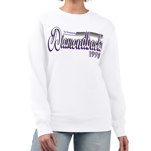Women's Starter White Arizona Diamondbacks Groovy Script Team Fleece Pullover Sweatshirt