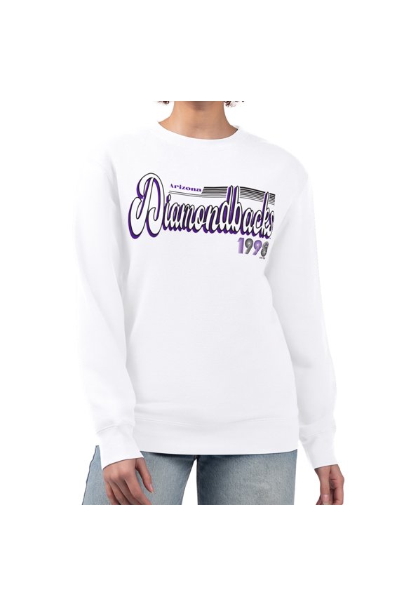 Women's Starter White Arizona Diamondbacks Groovy Script Team Fleece Pullover Sweatshirt