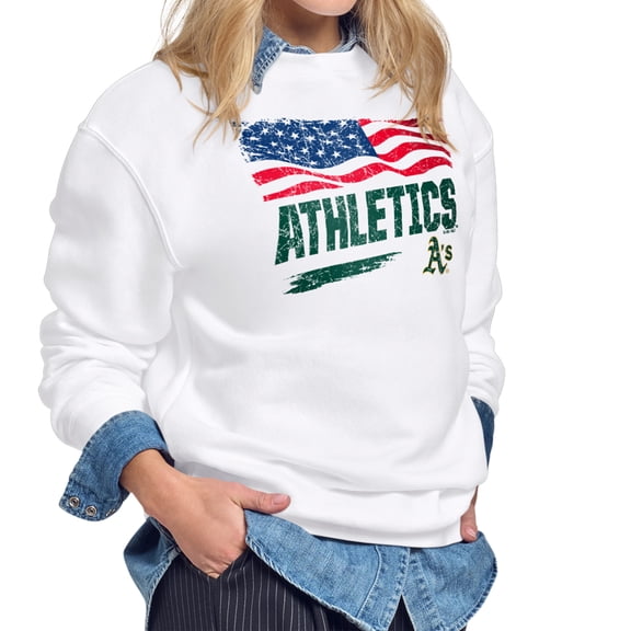 Women's Starter White Athletics Waving Flag Sweatshirt