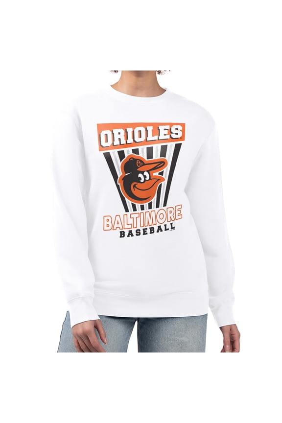 Women's Starter White Baltimore Orioles Poster Print Team Fleece Pullover Sweatshirt