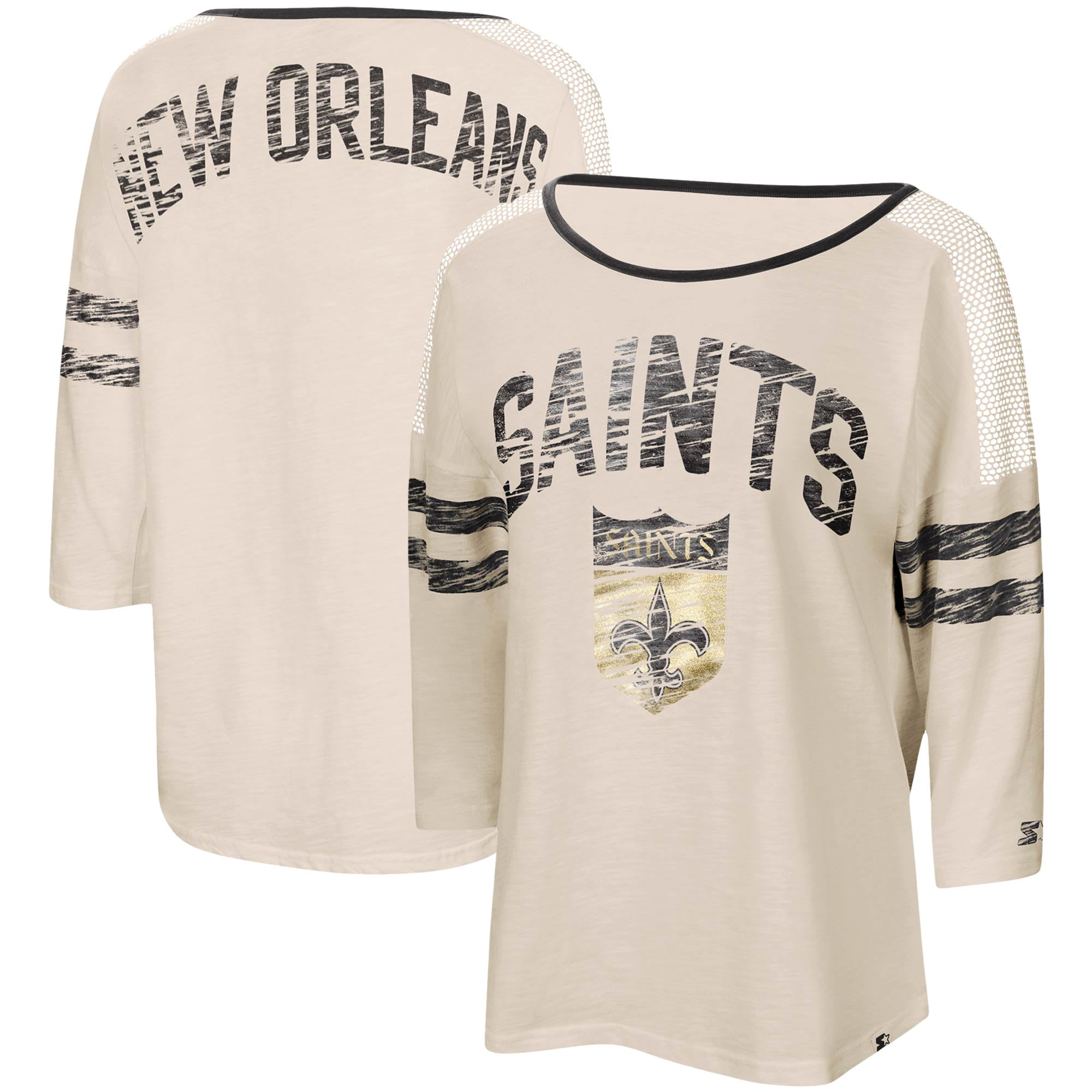 Women's Starter White/Black New Orleans Saints Highlight Scoop Neck 3/4  Sleeve T-Shirt 