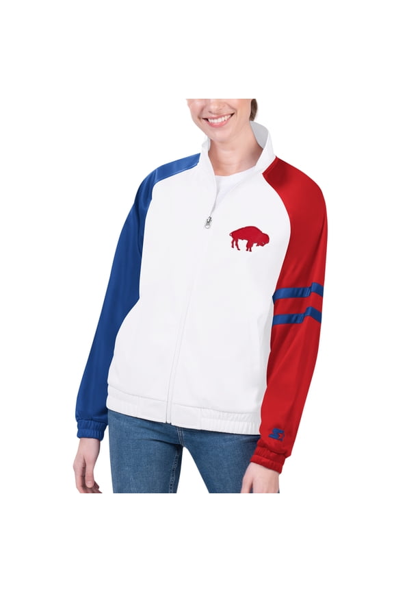 Women's Starter White Buffalo Bills Curve Ball Raglan Full-Zip Track Jacket