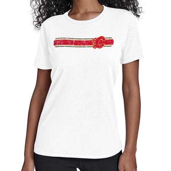 Women's Starter White Calgary Flames Team Stripe T-Shirt