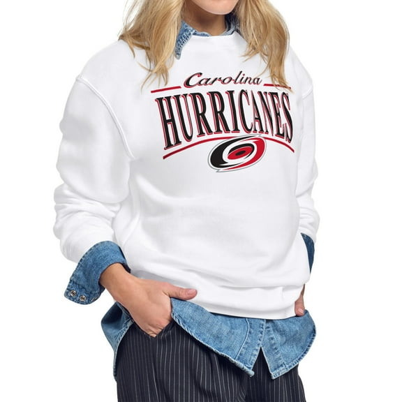Women's Starter White Carolina Hurricanes Arch Stripe Fleece Sweatshirt